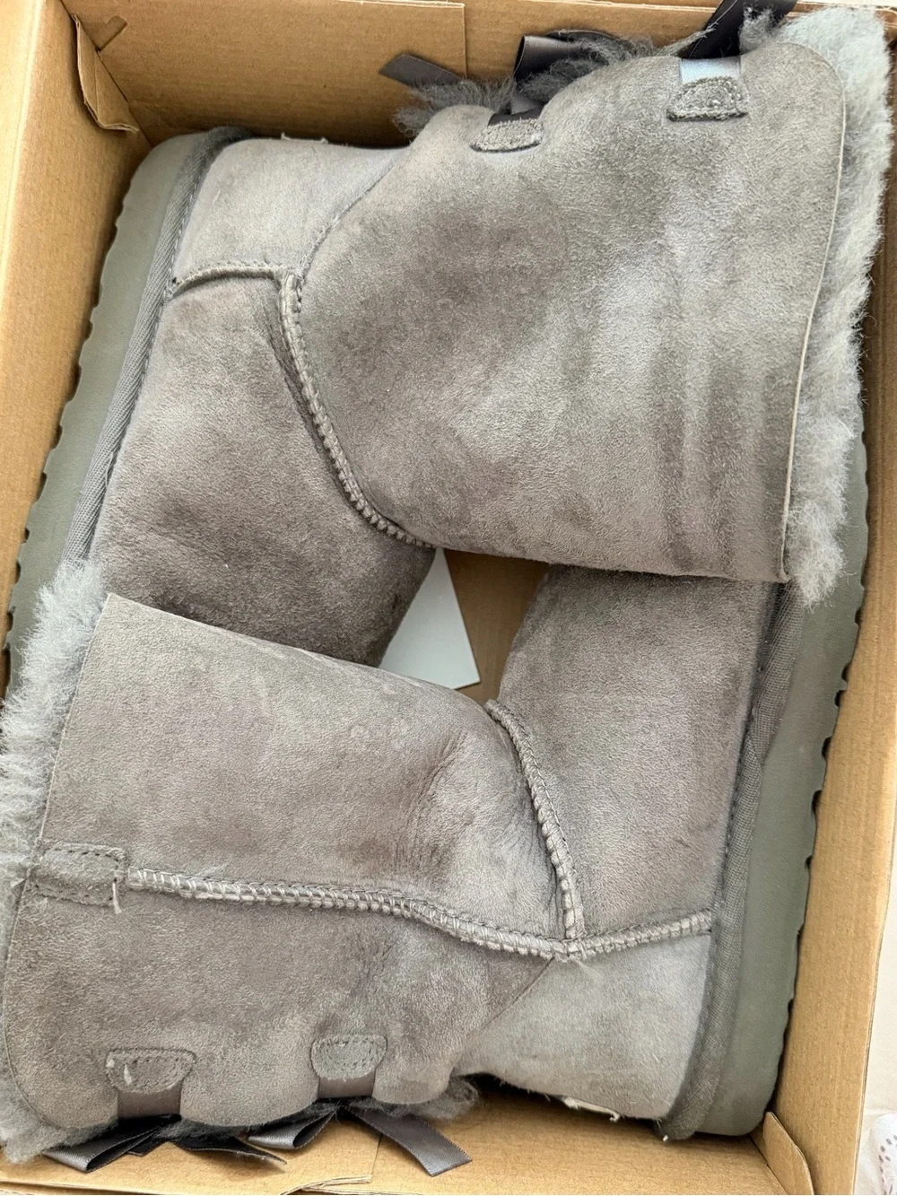 UGG Gray Suede Bow-Back Winter Boots w/ Box